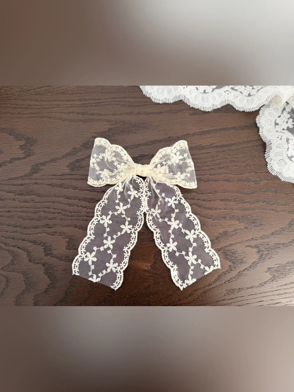 Handmade New Ivory Embroidered tulle Lace Bow Hair Clips